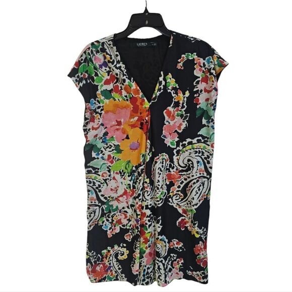 LAUREN RALPH LAUREN Paisley V-Neck Short Sleeve Dress - Size 8 - Picture 1 of 8